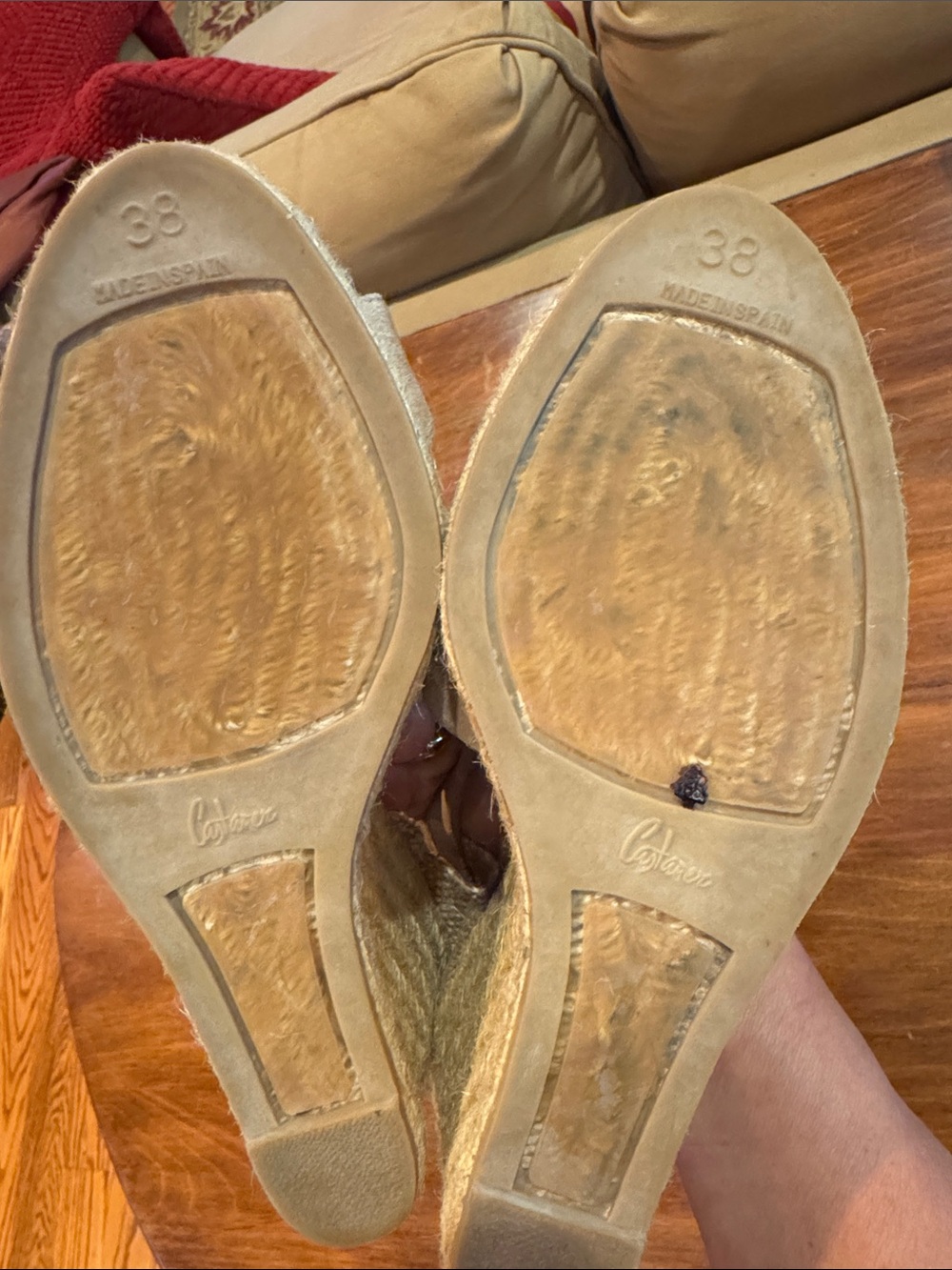 Castaner Bruna Espadrille Wedge Shoe 38 Taupe Sand Leather Open Casual Button - Picture 8 of 16